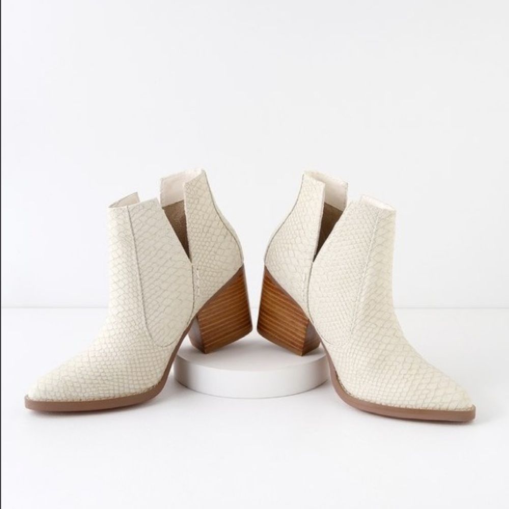 White Snakeskin Booties